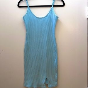 Baby Blue Cotton Dress with Split Neck Thigh in size L